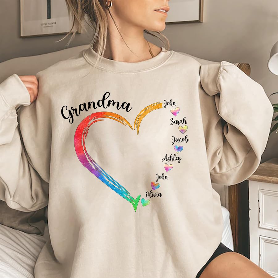 Personalized Grandma Shirt, Colorful Heart Grandma Shirts for Women, Gifts for Grandma Mothers Day3