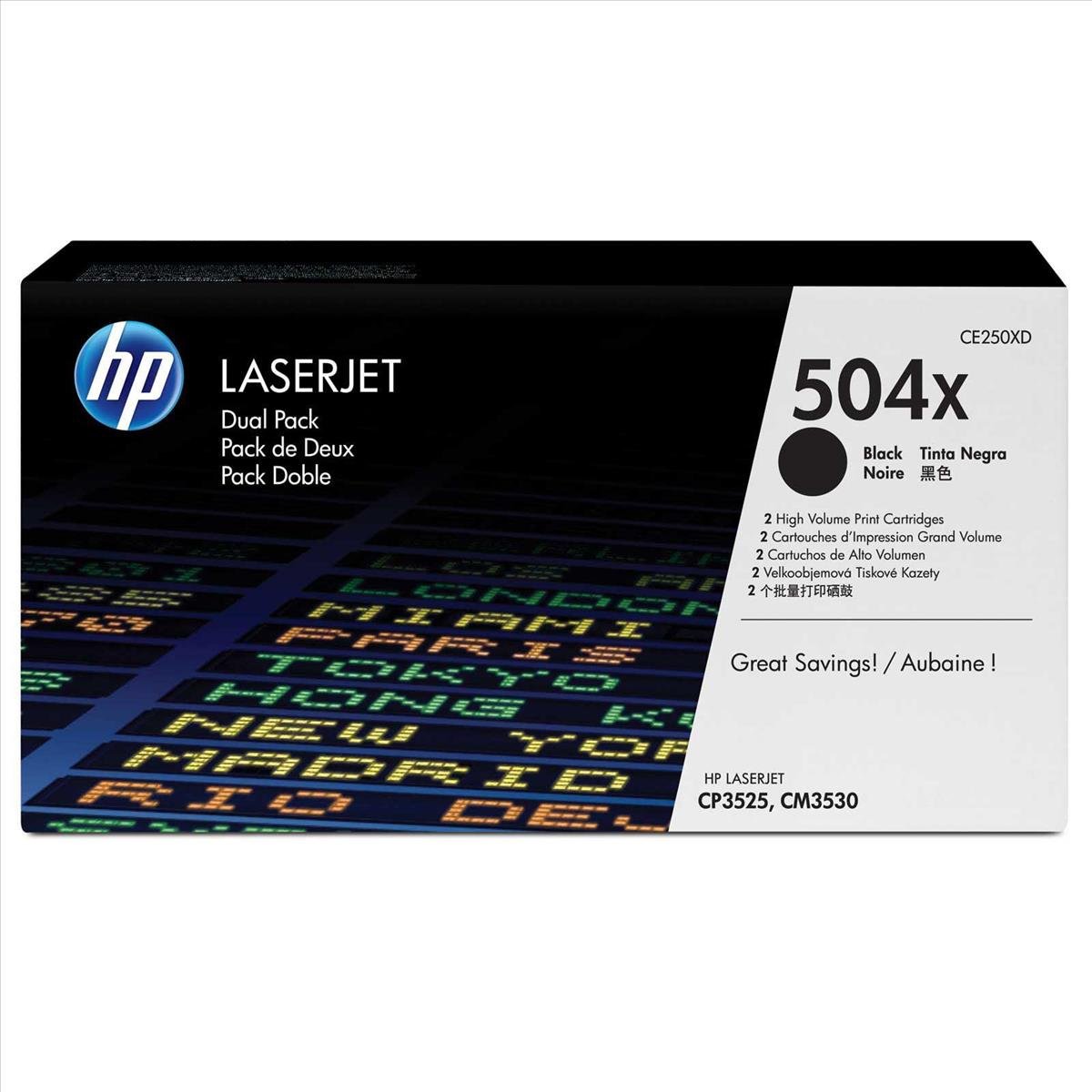 504X 2er-Pack (CE250XD) Schwarz Original Toner mit hoher Reichweite für HP Color Laserjet CP3525
