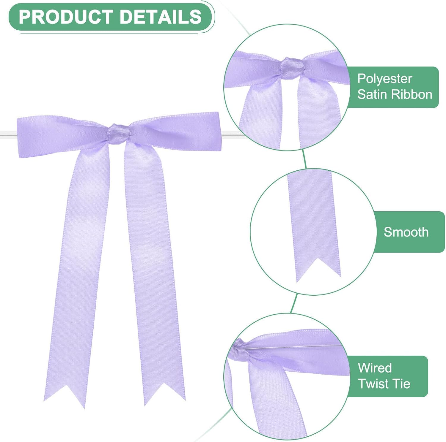Home and Garden Parts 50-Pack Satin Ribbon Twist Tie Bows 7x5 Bow Twist for Craft Light Purple #CN/251024/08829