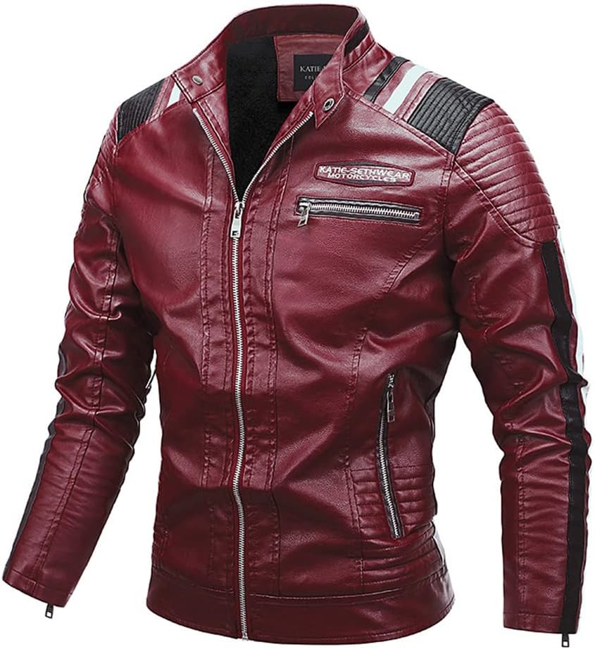 SevenDwarf casacos e jaquetas Masculina masculina gola pu jaqueta de moto jaqueta de lã com zíper quente