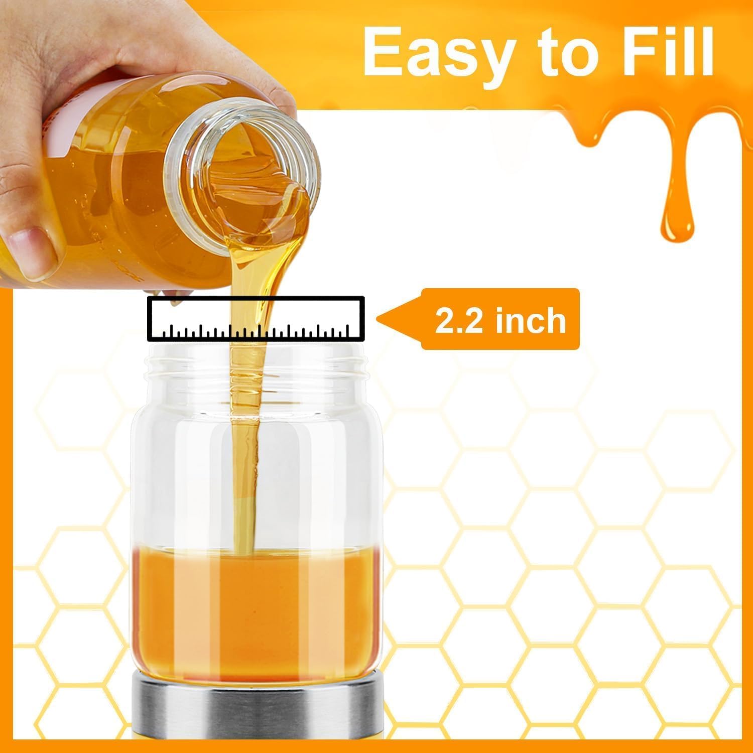 Glass Honey Dispenser,10 OZ Honey Pot with Handle,No Drip Honey Container Jar,Maple Syrup Dispenser,Ideal for Honey and Syrup,Black base (Yellow)