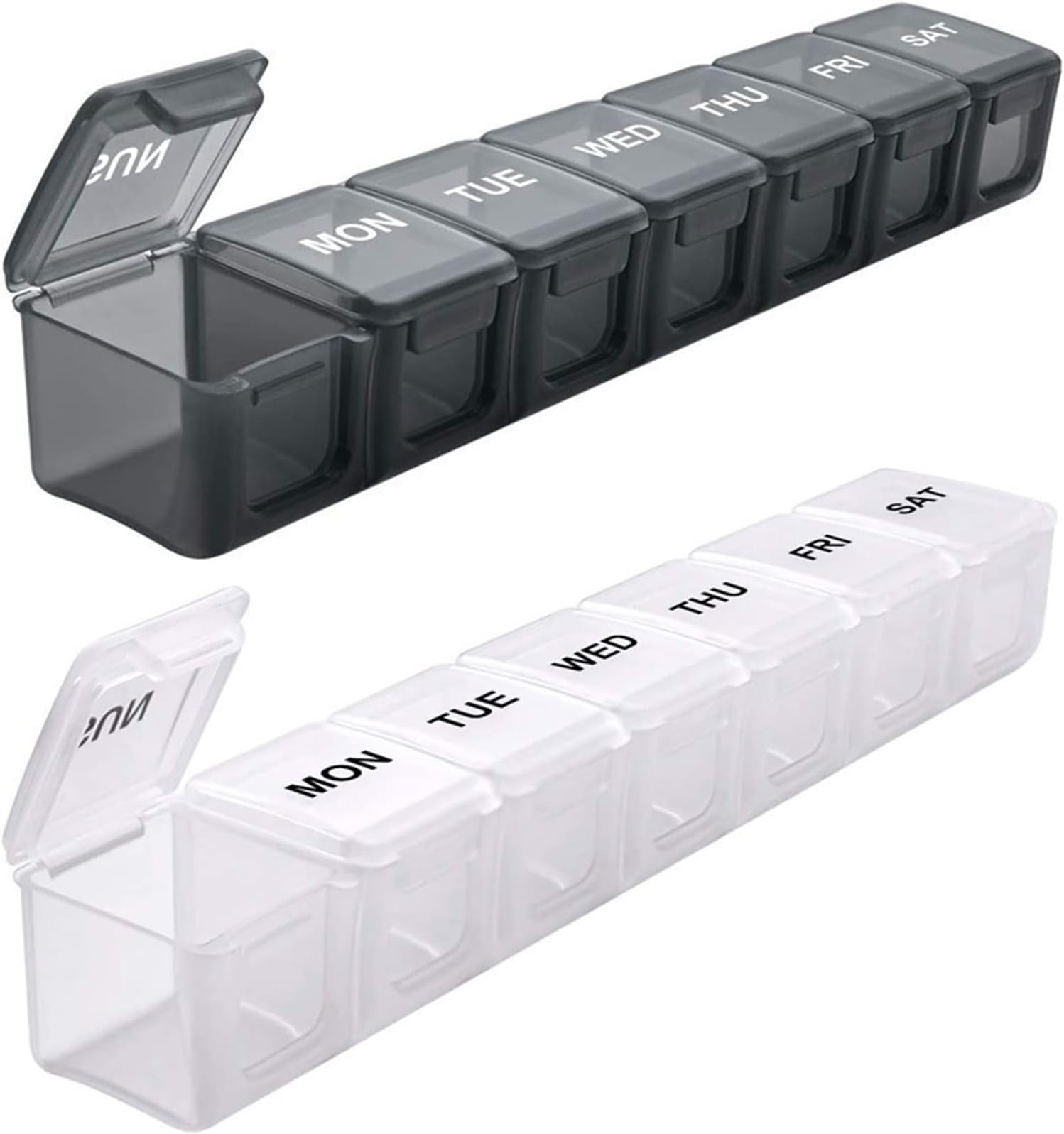 ANTOLE Weekly Pill Organizer,2 Pack Weekly Pill Box,7 Day Pill Dispenser,Large Medicine Organiser with Portable Weekdays,Daily Pill Cases for Pills/Vitamin/Fish Oil/Supplements