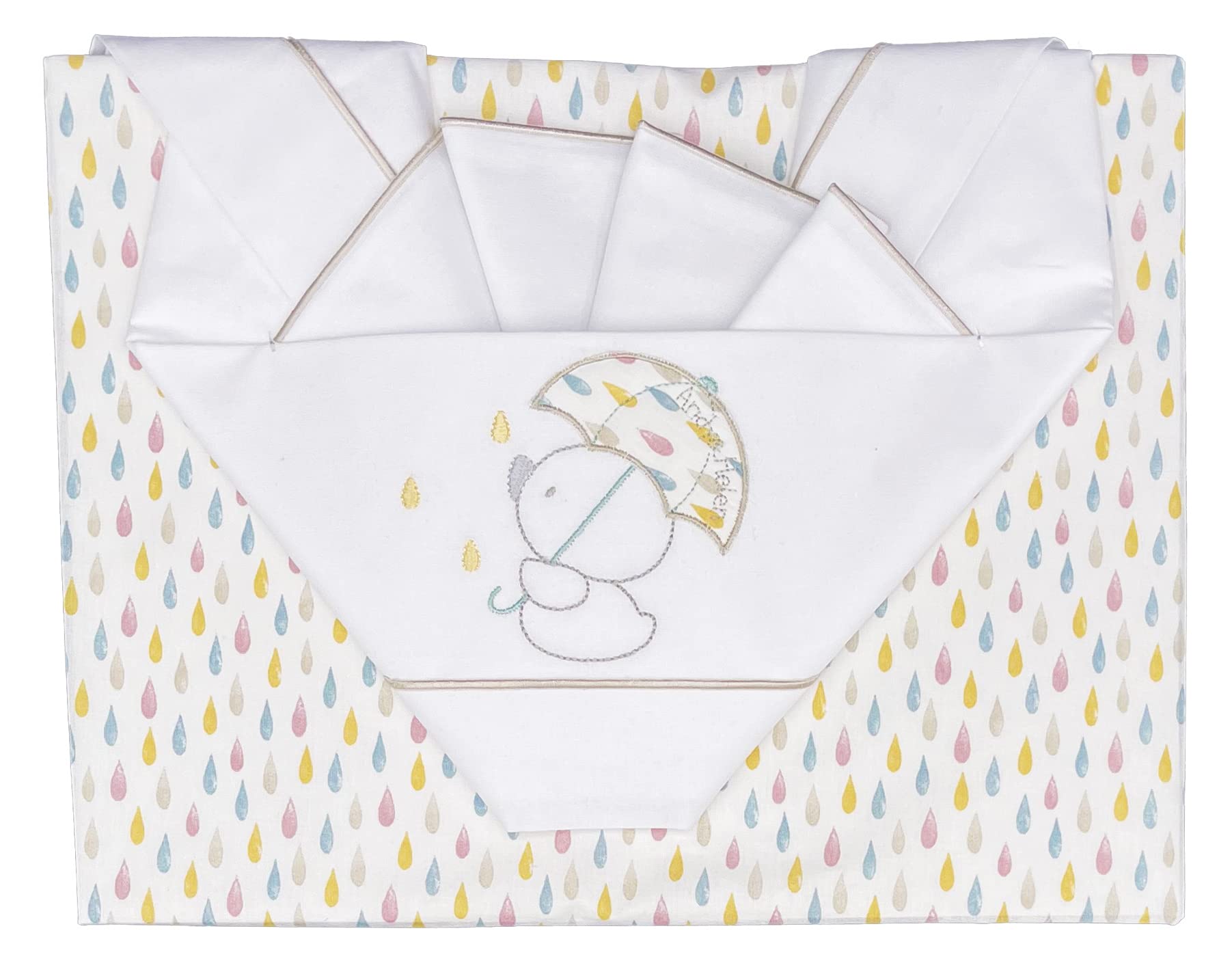 Andy & Helen Yellow Embroidered Pram Bedding Set Fitted Sheet with Elastic Bands and Pillowcase