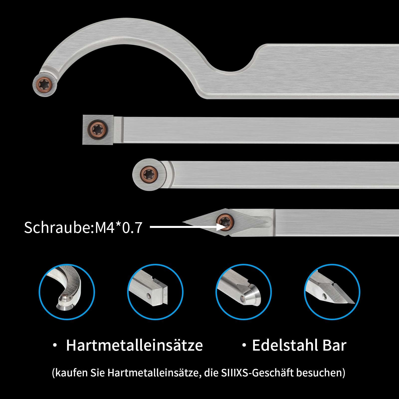 Drechseleisen Set mit Hartmetall-Schneidplatten, verstellbare Drechselmesser Mit Schüsselschleifer,Drechselwerkzeug-Satz für Holz