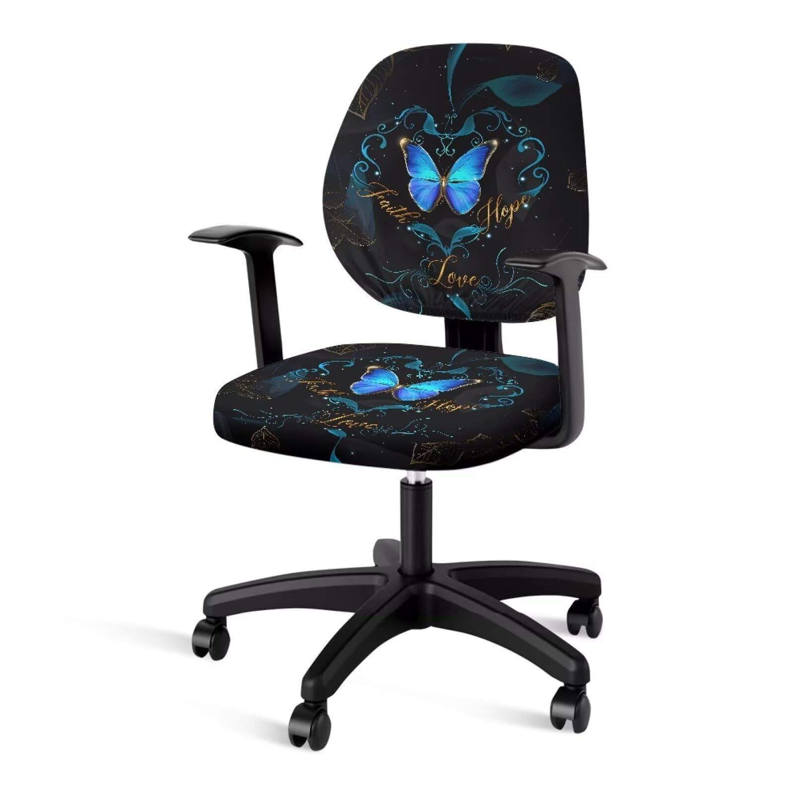 Poceacles Butterfly Floral Print Office Chair Cover Stretchable Rotating Desk Chair Seat Cushion Protectors Computer Chair Covers Slipcover 2Pcs Office Home Decor