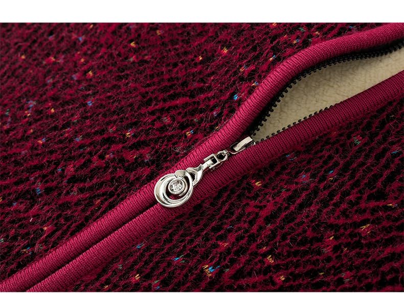 Cárdigans de Punto para Mujeres de Mediana Edad Y Mayores Cárdigans con Cremallera Completa Y Forro Polar Sudaderas A Rayas Abrigos de Invierno Chaquetas de Punto Gruesas de Sherpa para Uso Diario.
