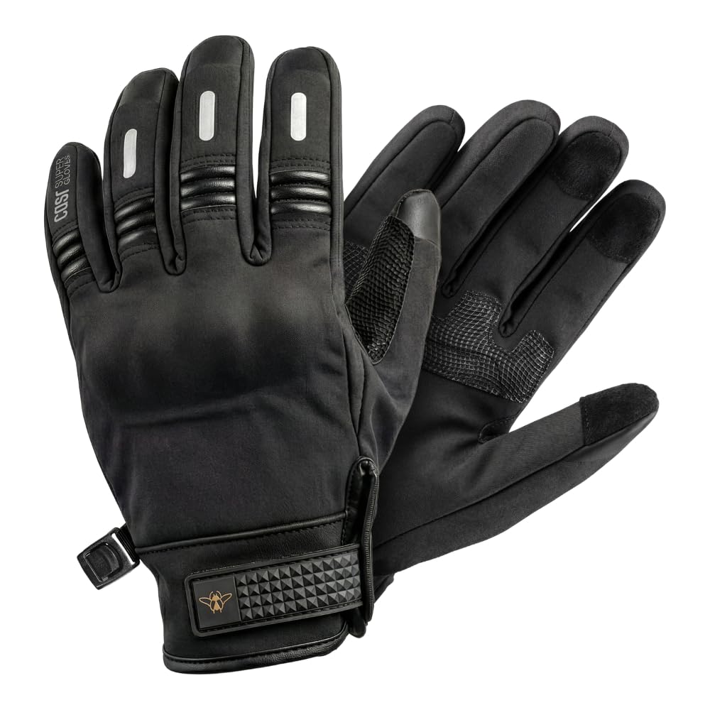 Casr Super Gloves – Gant Moto Homologué Homme Femme, Gant Mi-Saison, Accessoire Moto Étanche Et Coupe-Vent, Tactiles Avec Protection Renforcée Pour Cross, Scooter - Noir