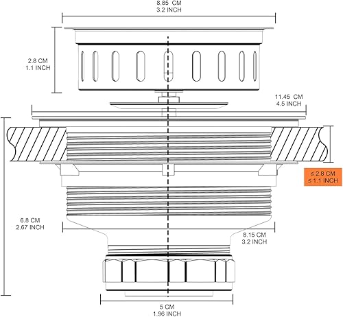 Miniatura 2 de BOTEMY B9171 - Kit de drenaje de fregadero de cocina negro 3 12 colador para fregadero de cocina con colador de acero inoxidable, tapón de drenaje,
