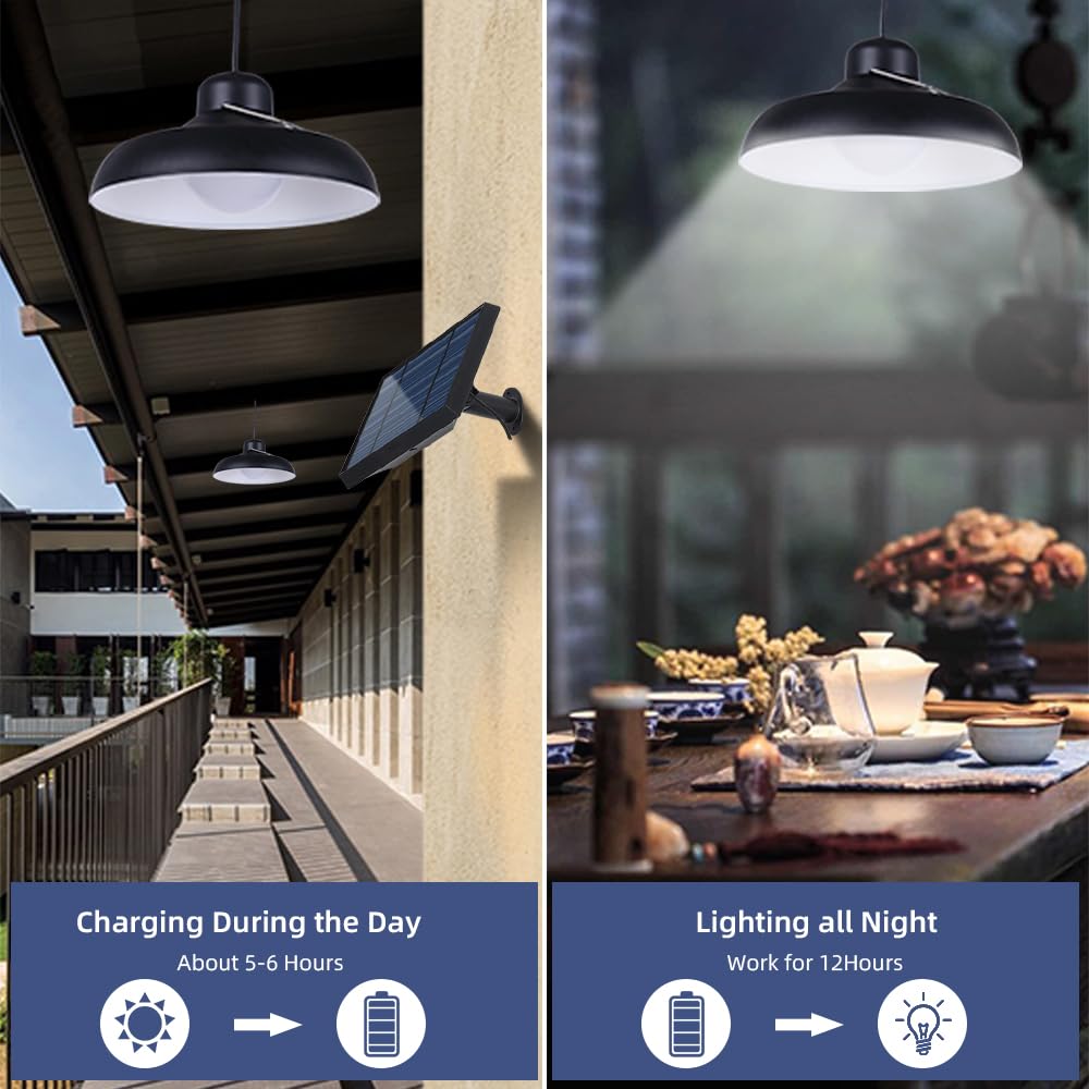 LUMI JARDIN Doppelte Solar-LED-Hängeleuchte „WAREN“ – 2 Lampenschirme, Kaltweiß, 10h Leuchtdauer, IP44, Mit Fernbedienung