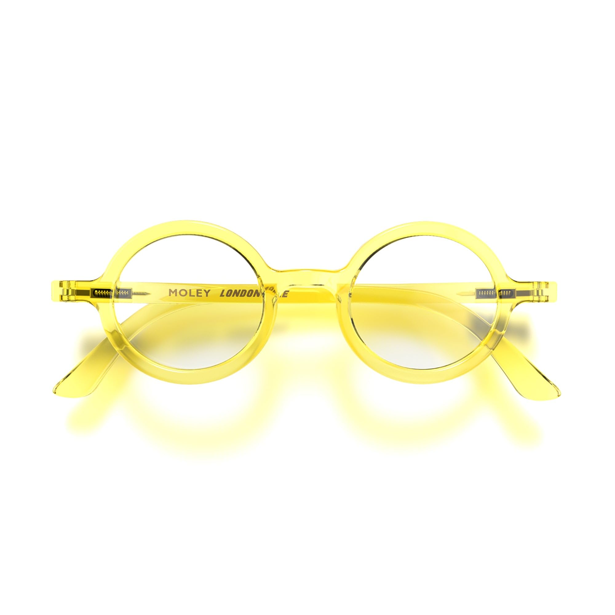 LONDON MOLE Eyewear | Moley Reading Glasses | Round Glasses | Cool Readers | Stylish Reading Glasses | Men's Women's Unisex | Spring Hinges | Transparent Yellow | + 3.0 magnification