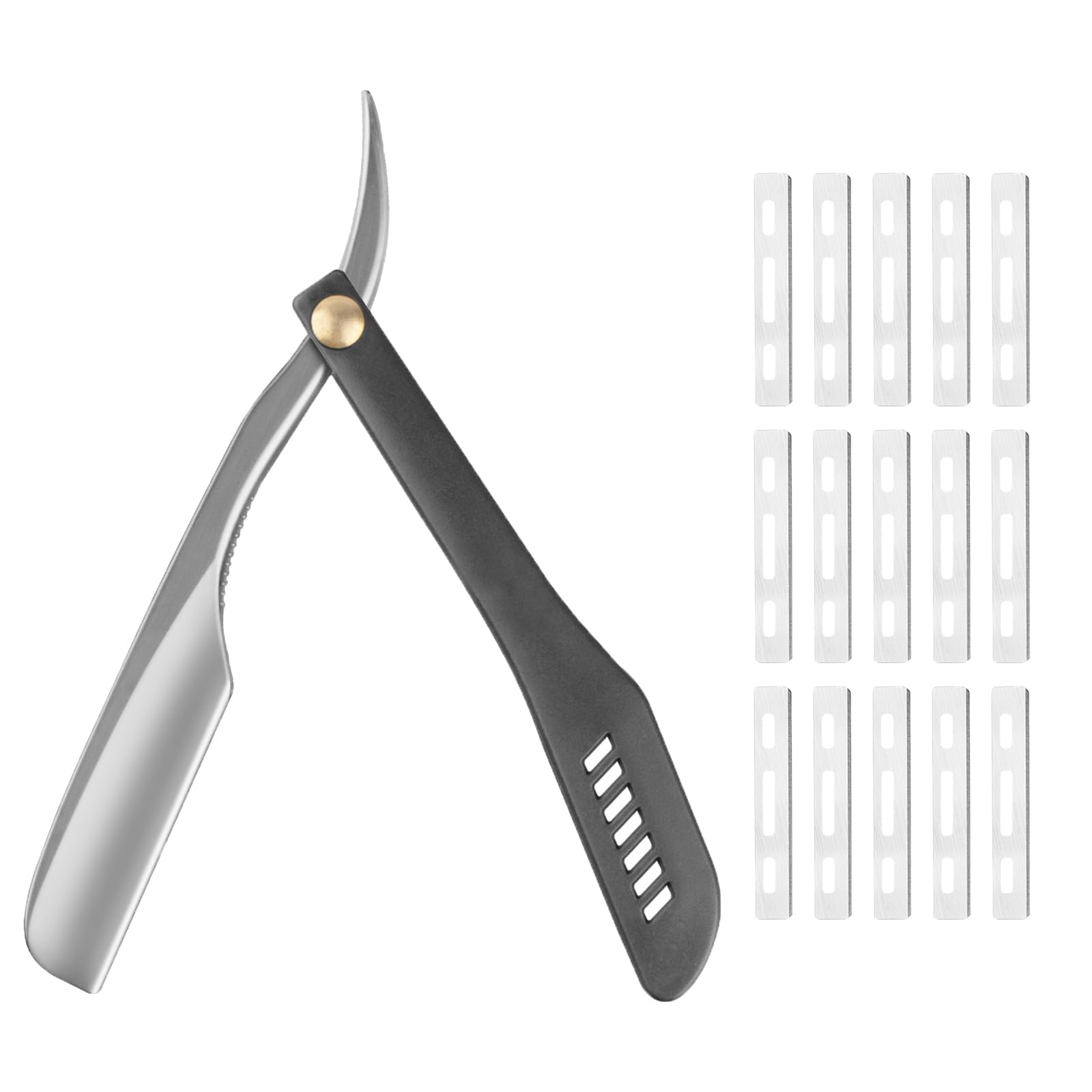 Professional Straight Razors for Men with 15 Replaceable Blades, Stainless Steel Barber Straight Edge Razor, Shaver Razor for Home Salon Grooming Using (Silver-Black)
