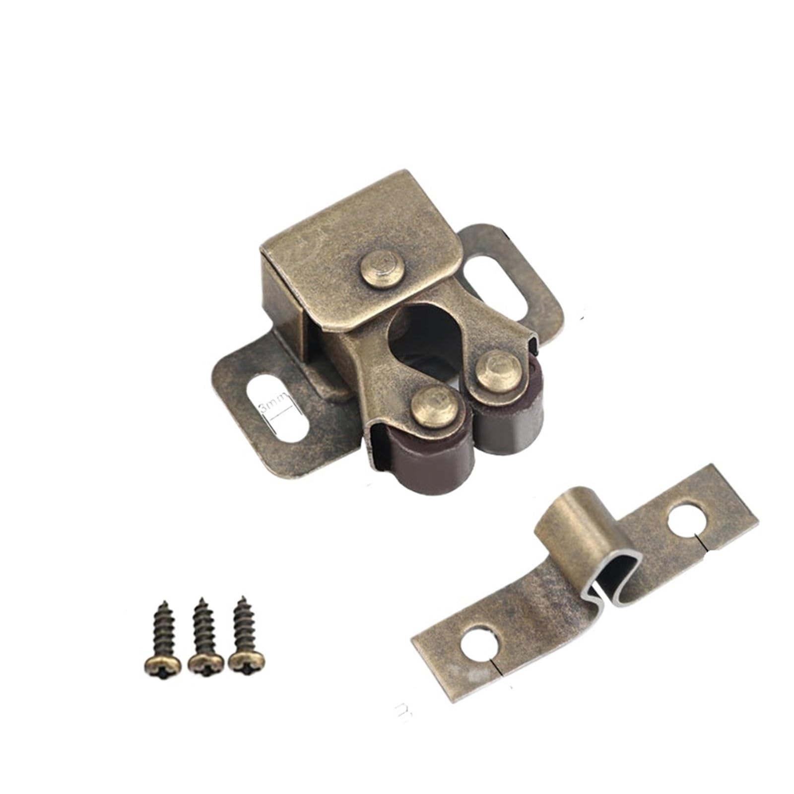 8Pc Door Lock Double Closer Catches Cupboard Cabinet Tool Prong Latch Hardware Bronze Roller Catch Handle for Furniture(Bronze)