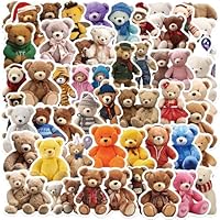 Cute Teddy Bear Stickers, 50PCS Funny Plush Teddy Bear Sticker Set, Waterproof Vinyl Kawaii Cartoon Decals for Books Cell Phones Skateboards Guitars