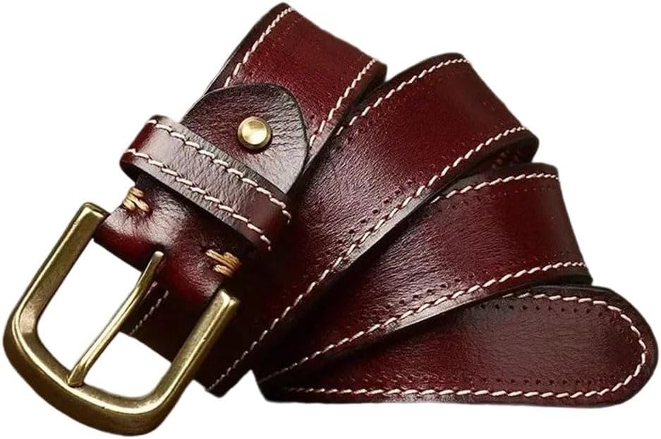 Men's Leather Belt - 3.8 cm Solid Cowhide with Brass Buckle, Korean Inspired Design
