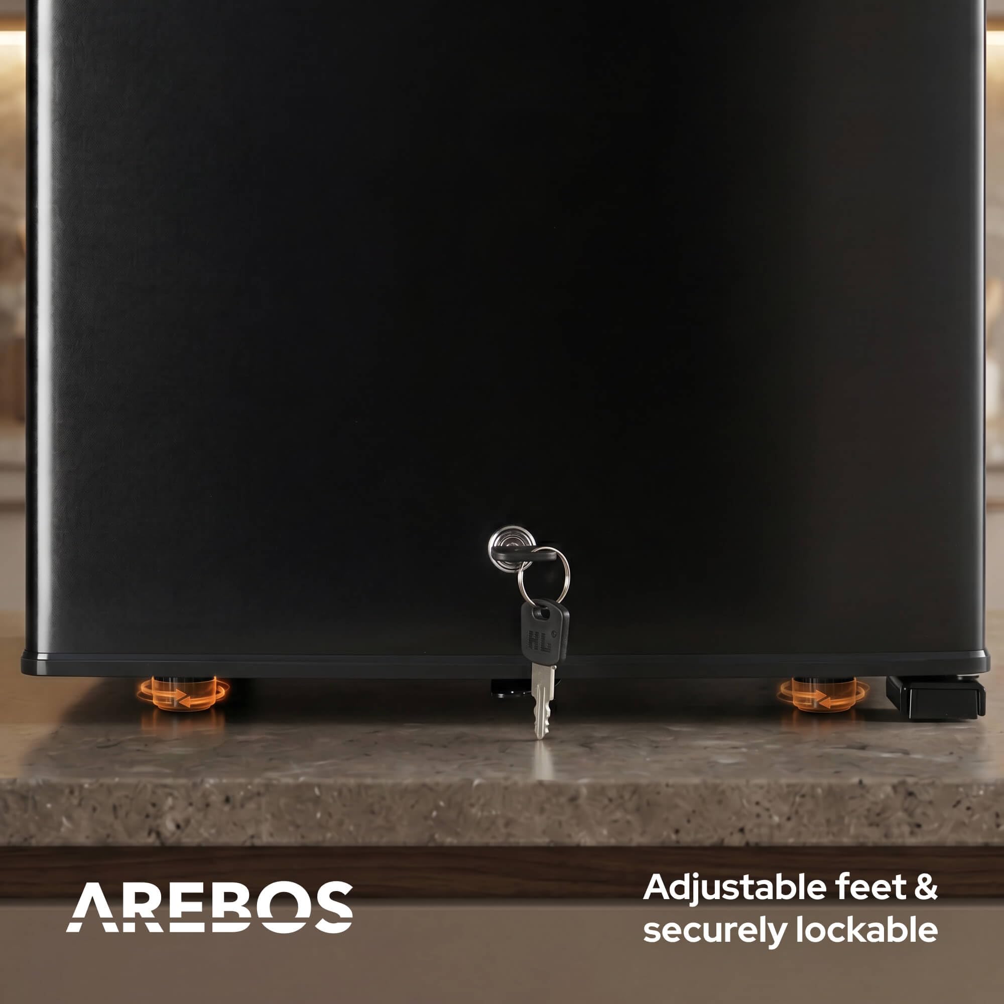 Arebos Mini Frigorífico 40L | Mini Bar Silencioso ≤27 dB | Nevera Compacta con Cerradura, LED y Temperatura Ajustable 5–18 °C | Frigorífico Oficina | Negro