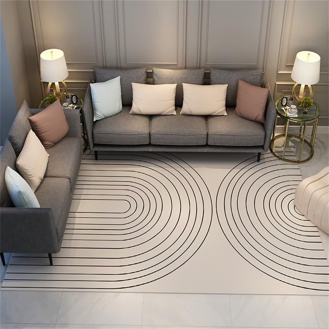 Tapis de salon grande taille 100x160cm gris au motif de ligne simple pour deco de chambre