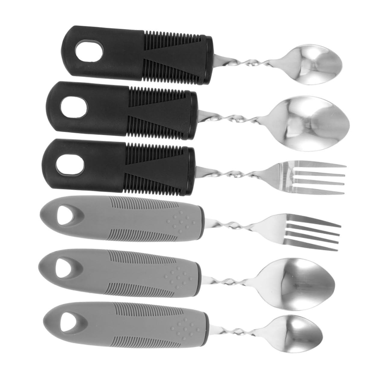 Cubiertos Adaptables Antiestrés de Acero Inoxidable Mango de Goma y Plástico, Flexibles y Adecuados para Personas Mayores Discapacidad, Pack de 6 Piezas