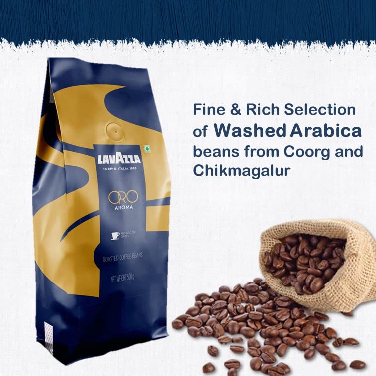 Image of Lavazza Oro Aroma | Roasted Coffee Beans | Medium Dark Roast | Washed Arabica Blend | 500g Pack
