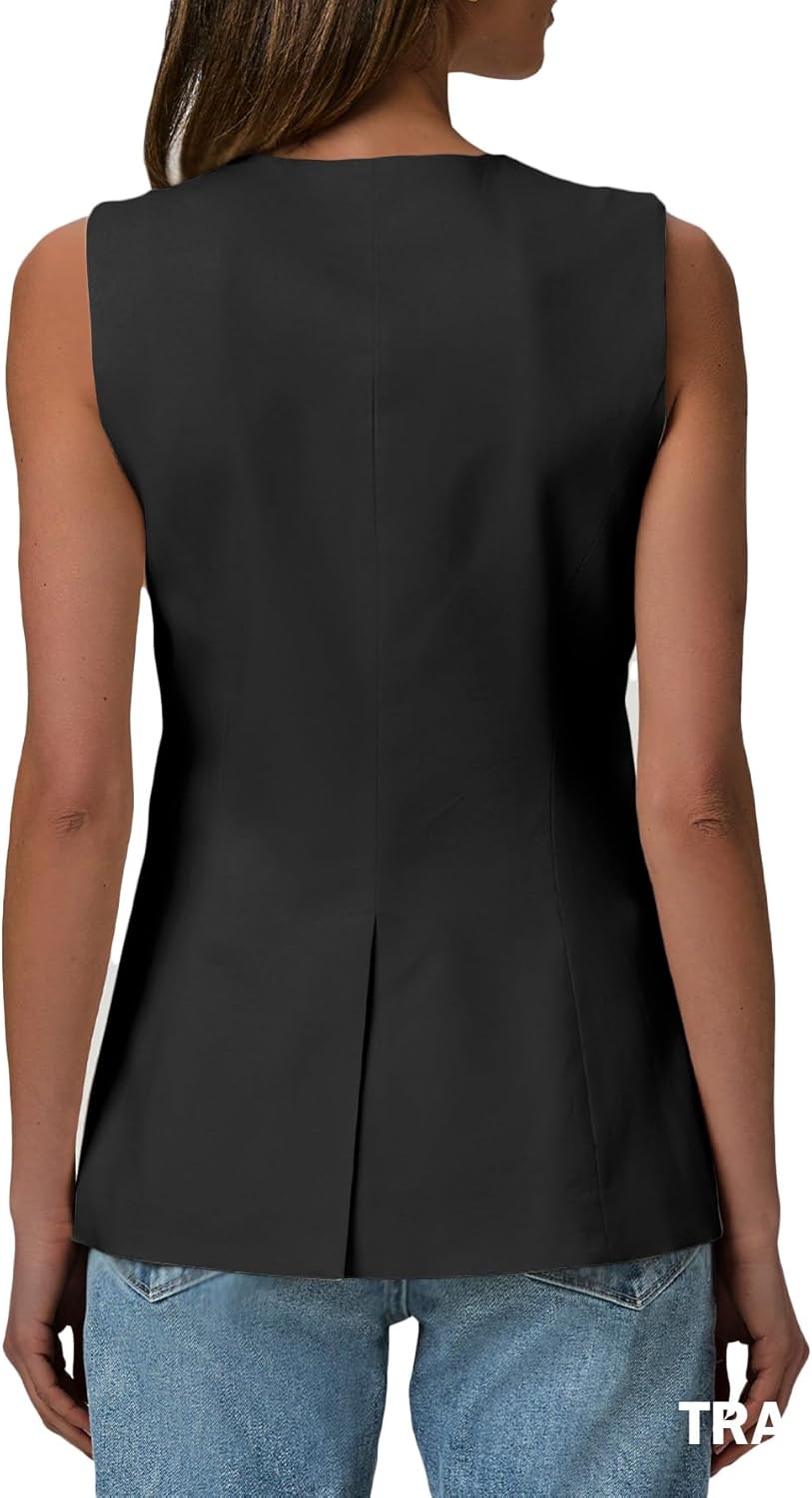 Mina Self 2026 Summer Women's Linen Sleeveless Vest Tops Blazer - Lightweight Fully V-Neck Casual Trendy Work Jacket Pockets - Image 3