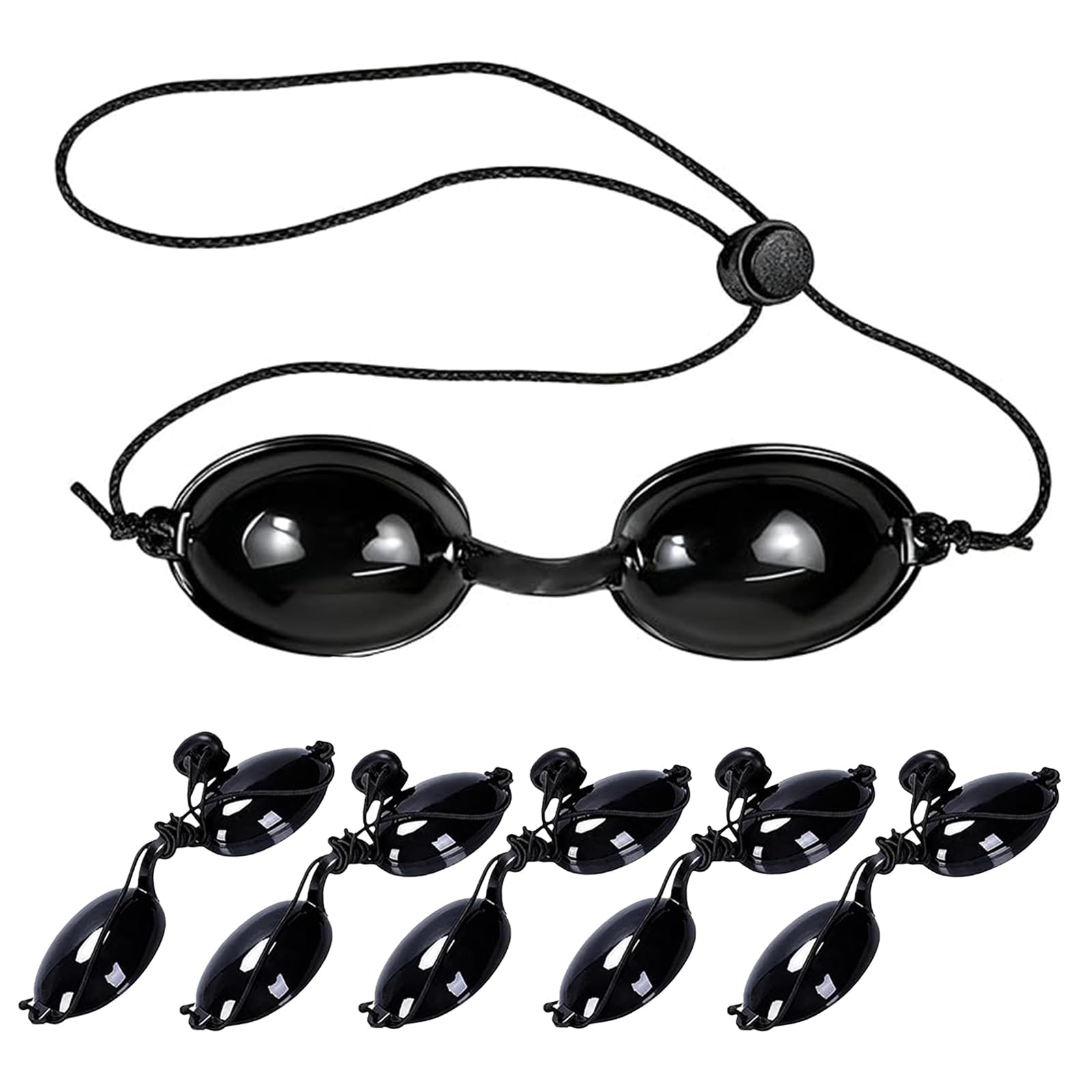 ENAESLOT 6 Pairs IPL LED Light Protective Goggles, Red Light Therapy & Tanning Eye Protection Glasses, Adjustable Strap UV Safety Eyewear for Sunbeds, Beauty Lamps, Spa & Home Use (Black)
