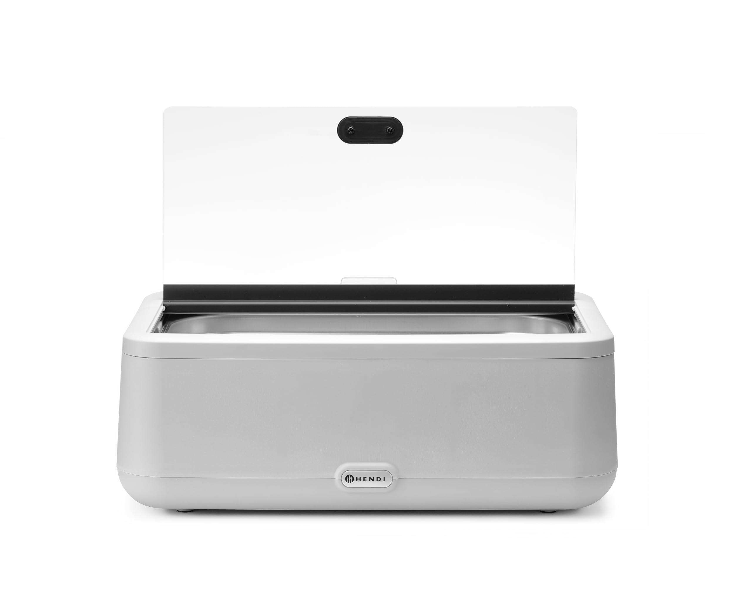 HENDI Chafing dish elettrico UNIQ per buffet, GN 1/1, 12,5L, 35-85°C, 220-240V, 700W, 607x402x(H)245mm, alluminio, acciaio inox, PP, vetro temperato, bianco