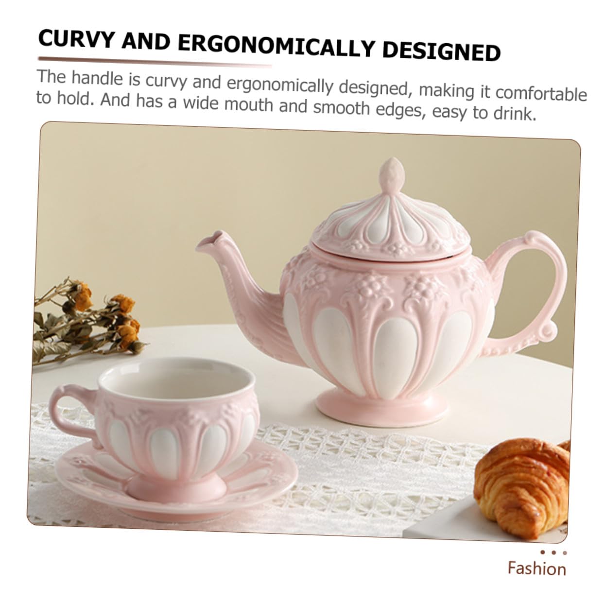 Homoyoyo Juego de Taza de Té y Platillo Rosa 2 Piezas de Cerámica
