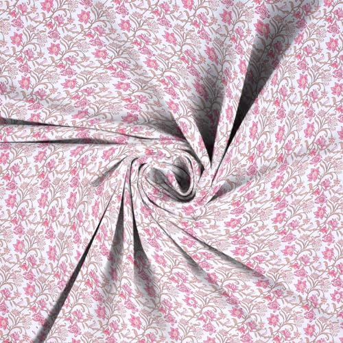 Image of NEW LEAF Glace Cotton 200 TC Flat Single Bedsheets For Summer Breathable | Wrinklefree (Size-60 X 90 Inch) With 1 Pillow Covers (Size-17 X 27 Inches, Small Flower Pink White), Small Single