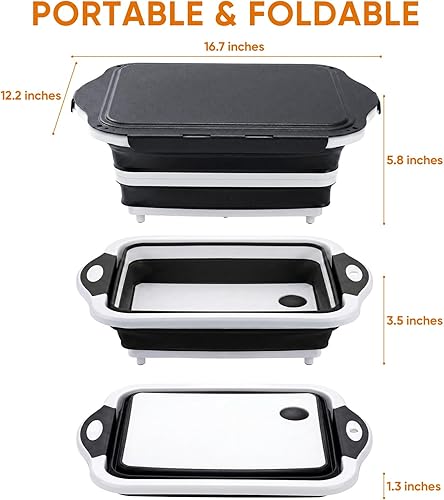 Miniatura 4 de Tina plegable para preparación de barbacoa con tapa, fregadero de campamento plegable con colador, tabla de cortar, lavabo para cocina, cuenco,