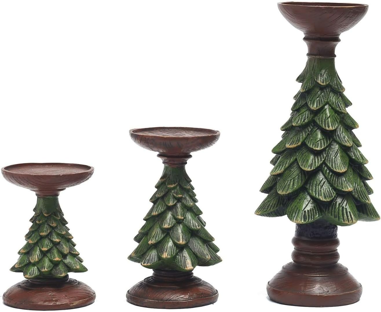 Christmas Tree Candle Holders Set of 3 Resin Christmas Candlestick Holders, Xmas Home Decor for Living Room Table Holiday Party Decoration (Gold/Green Optional)