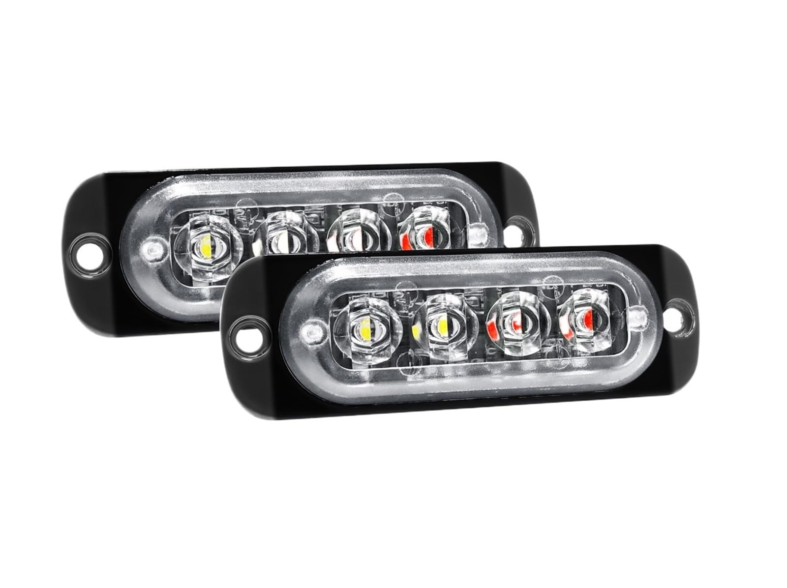 4LED Strobe Warning Light 12v-24v Grill Flashing Breakdown Emergency Light for Truck Trailer Police Beacon Signal Lamp(6 Pieces,Red and White)