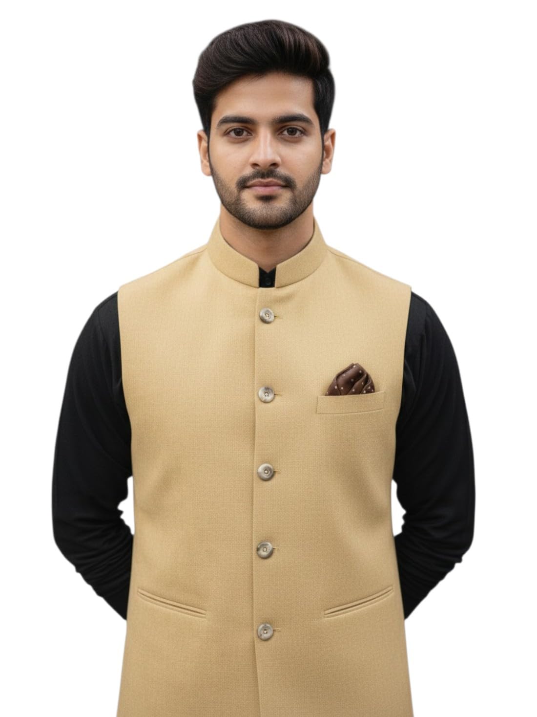 glonex Men's Nehru Jacket, Light Green, Sleeveless Waistcoat, Mandarin Collar, Button Front-picture-10