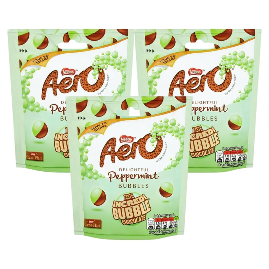 Chocolate Bundle Containing Aero Bubbles Peppermint Mint Chocolate Sharing Pouch 92g (3 Pack)