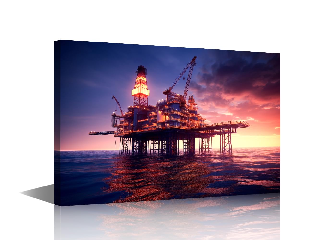 1 Panel Canvas Wall Art Oil and Gas Platform in the Middle of the Sea at Sunset Posters and Prints for Living Room Bedroom Wall Decoration Industrial Equipment Posters and Prints 18x12 in — image 1