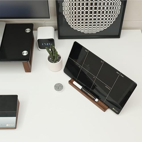 Miniatura 8 de Planificador semanal de cristal negro de escritorio, pizarra blanca de borrado en seco con soporte de madera desmontable, pequeño calendario de