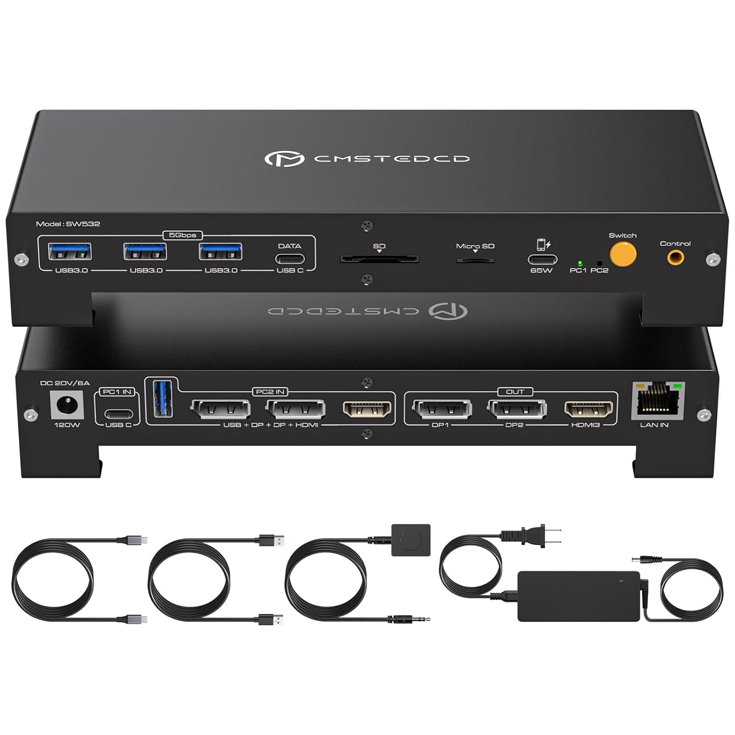 USB C KVM Docking Station Switch 3 Montors 2 Computers with 100W PD Supply Hybrid Displayport and HDMI KVM Triple 4K60Hz or Dual 4K144Hz Extended Display for Laptop and PC Share 15 in 1 Dock-image-17
