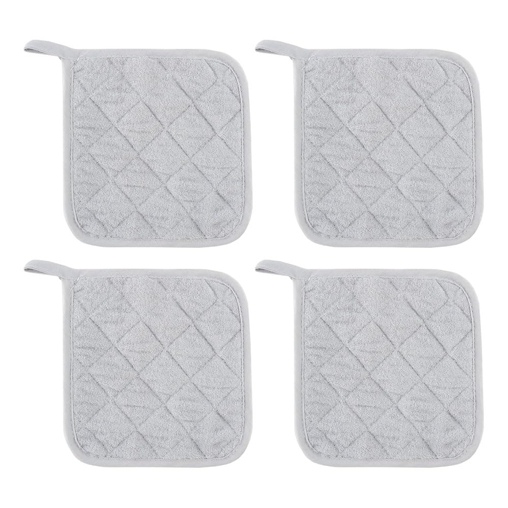 JZS Pot Holders for Kitchen Heat Resistant Clearance Pot Holders Sets Oven Hot Pads Terry Cloth Pot Holders for Cooking Baking,4 Pack,20 x 20cm,Silver and Grey