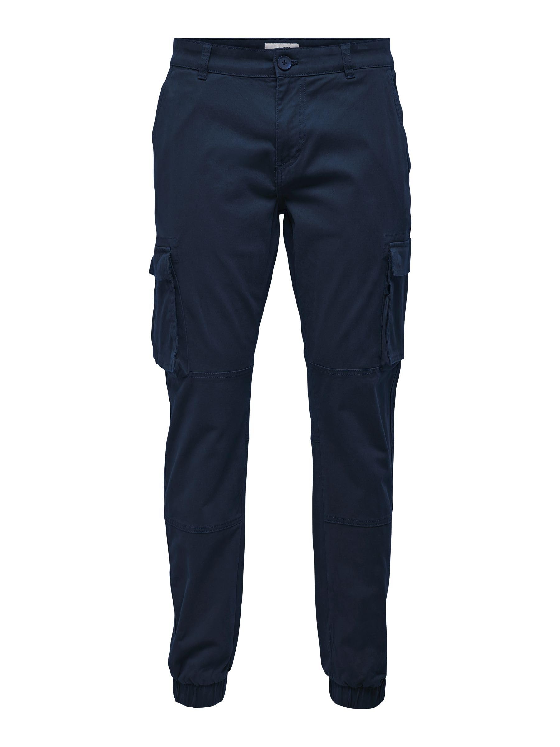 Only & Sons Men's Dress Blues Onscam Stage Cargo Cuff Pk 6687 Noos Pants, 28W / 34L Uk