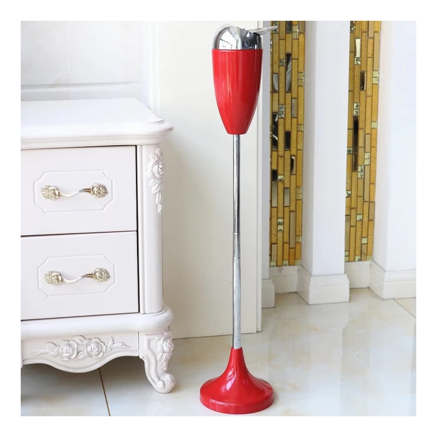 JYHHGDS Floor Adjustable Standing Ashtray, Outside Patio Cigarettes Ashtrays, Outdoor Windproof Stand Ash Tray with Lid,Red