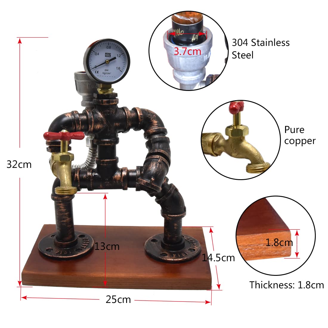 Steampunk - Dispensador de licor para decoración de pipa industrial, soporte para whisky con estilo rústico, accesorios perfectos para bar en el hogar