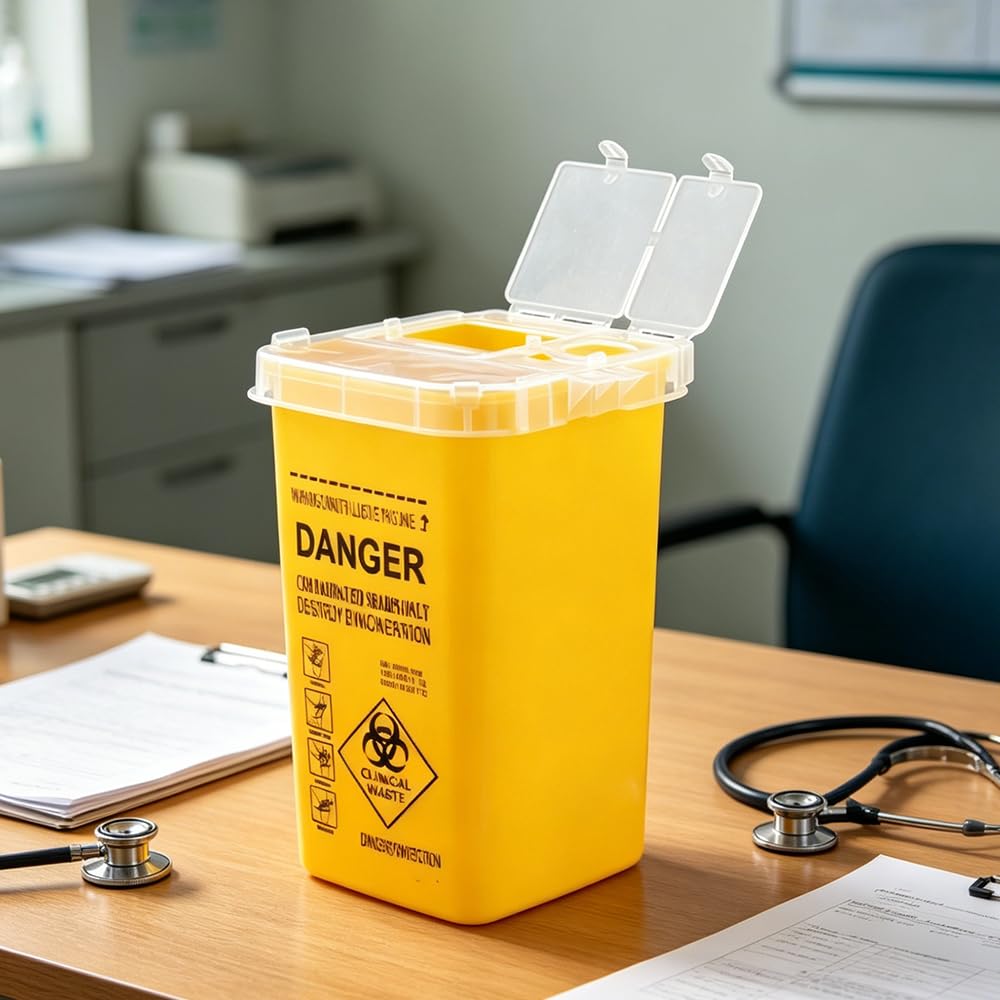 XPJBCK 6Pcs Boîte Pointue pour Conteneur D'aiguillest, 1L Boîte à Déchets de Canules avec Couvercle, Conteneur pour Aiguilles, Biohazard Boîte de Rangement pour Aiguilles, Seringues, Objets Tranchants