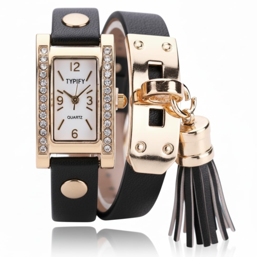 Women’s Bracelet Watch Collection | Stylish Analog Quartz Watches with Leather Strap, Tassel Charm & Gold Dial | Elegant Wristwatch for Girls & Women | Multiple Colors & Designs| Gift for Her-image-17