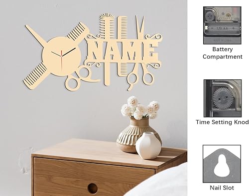 Miniatura 2 de AIFLM Reloj de pared personalizado para peluquería con texto personalizado, reloj de pared para peluquería, peluquería, reloj de pared, regalo único