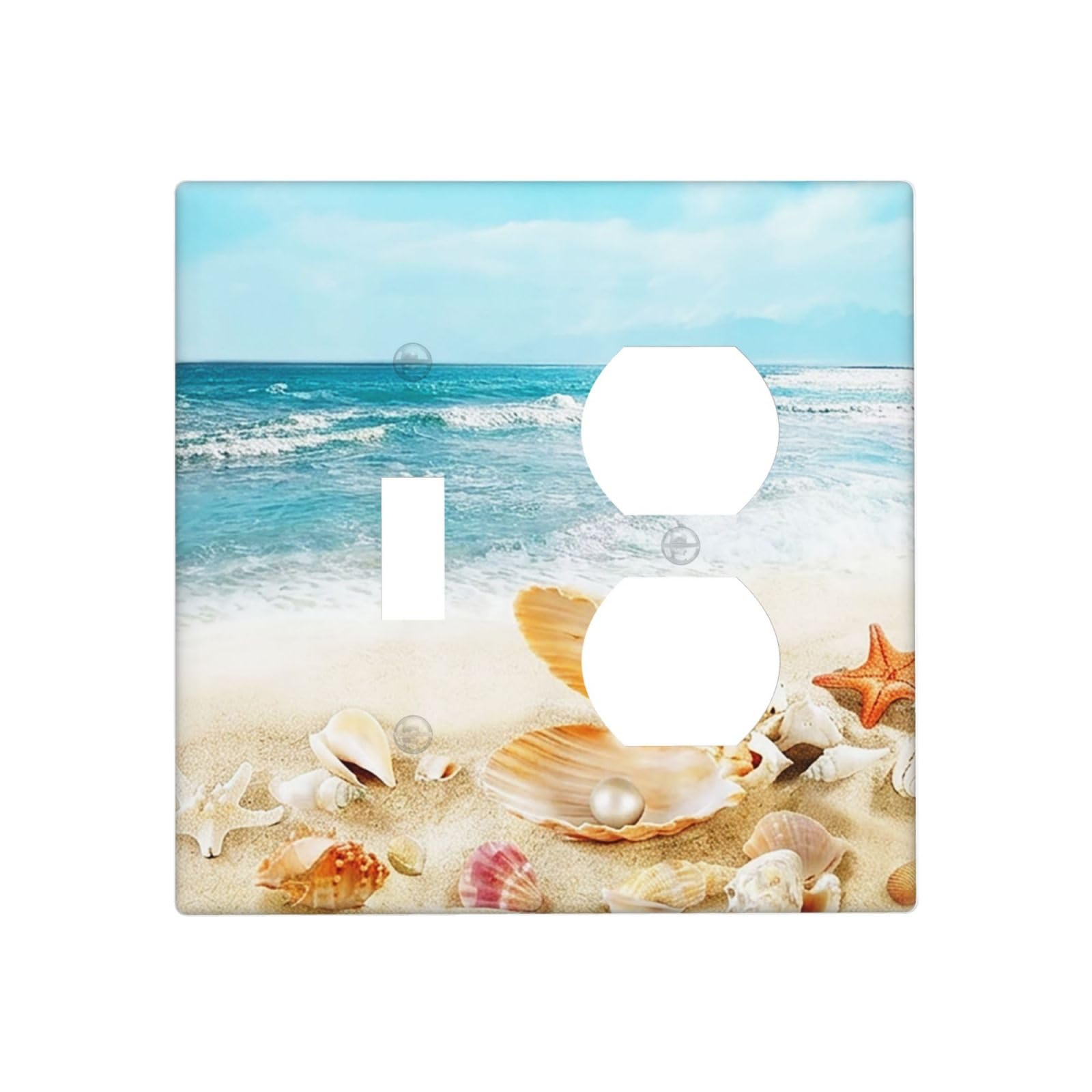 Nautical Beaach Shell Starfish Coastal 2 Gang 1 Toggle/Duplex Combo Outlet Light Switch Cover Wall Plate Combination Receptacle Faceplate Decorative Switchplate