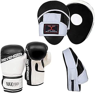 Max Strength - Guantes de boxeo de malla para boxeo (PVC, 10 onzas), color negro y blanco