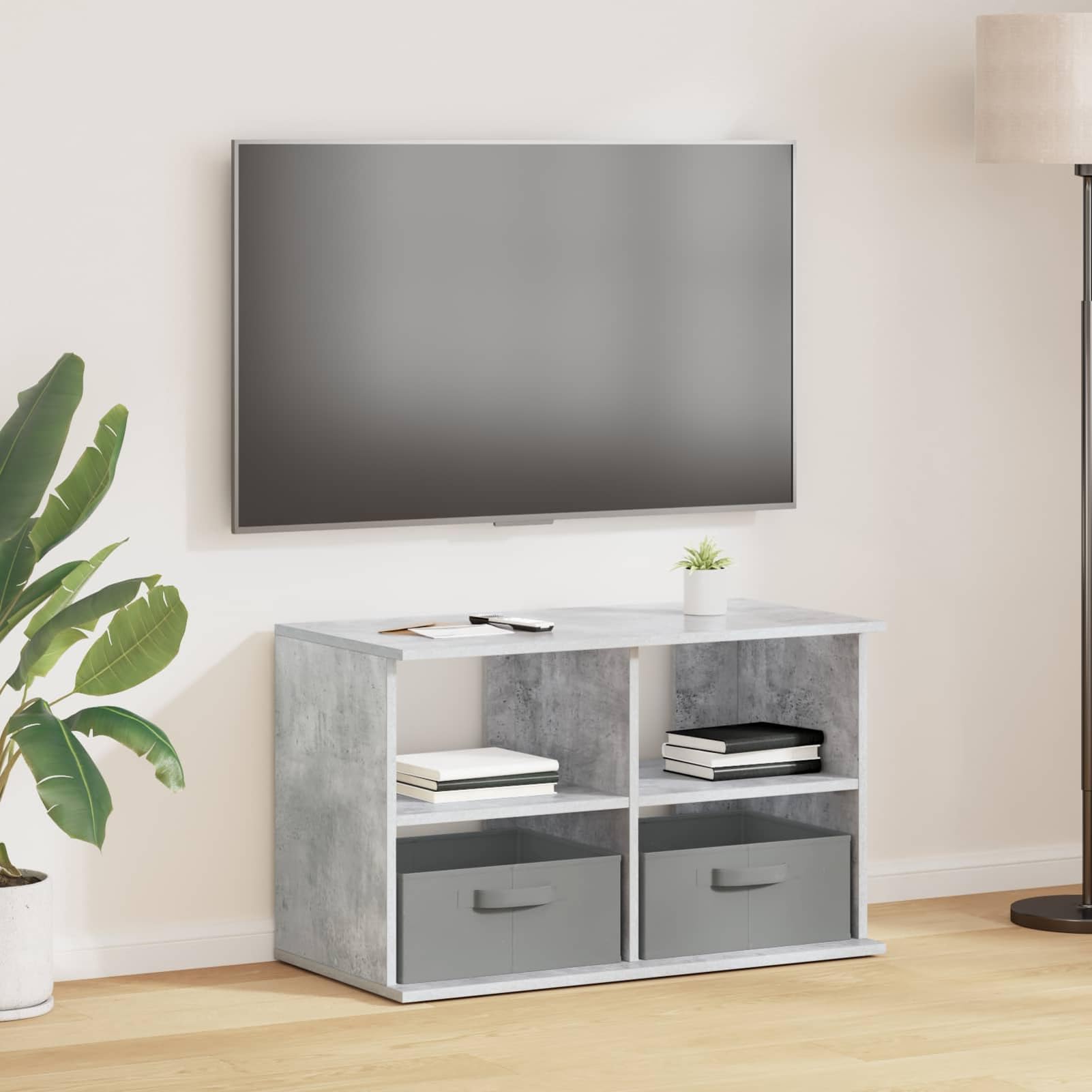 Gecheer TV-Ständer mit Schubladen Beton Grau 79 x 40 x 48 cm, Fernsehschrank Fernsehtisch TV-Lowboard für Wohnzimmer Home-Cinema Gamerzimmer8000463