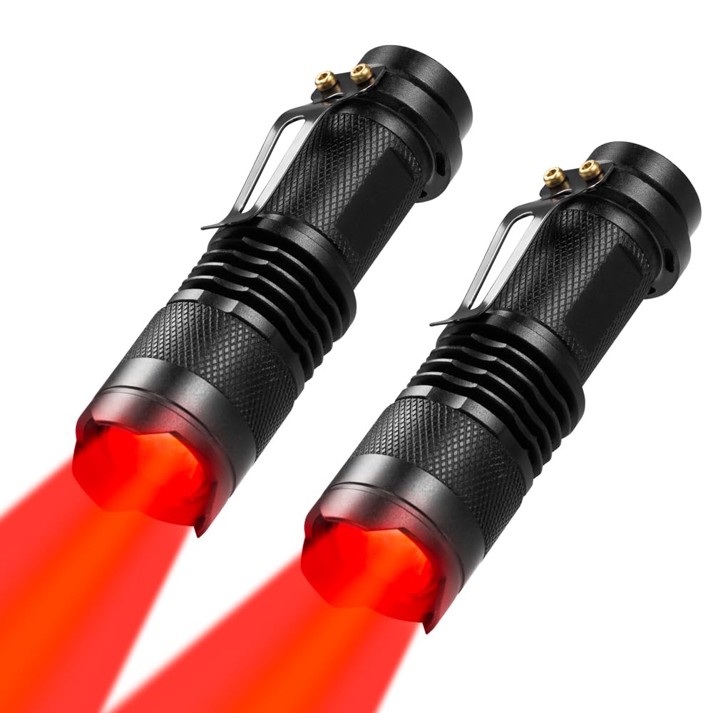WAYLLSHINE 2 Pack Red Light Flashlight Single Mode Red LED Flashlight One Mode Zoomable Night Light Torch for Night Observation and Astronomy Aviation