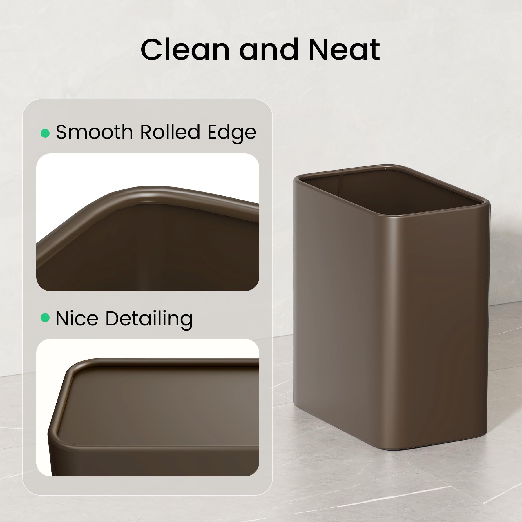 Cesun Piccola pattumiera da bagno, 2,1 litri, con coperchio aperto, in metallo marrone, acciaio inossidabile, moderno, ideale per bagno, camera da letto, ufficio, WC, camper, vicino alla scrivania