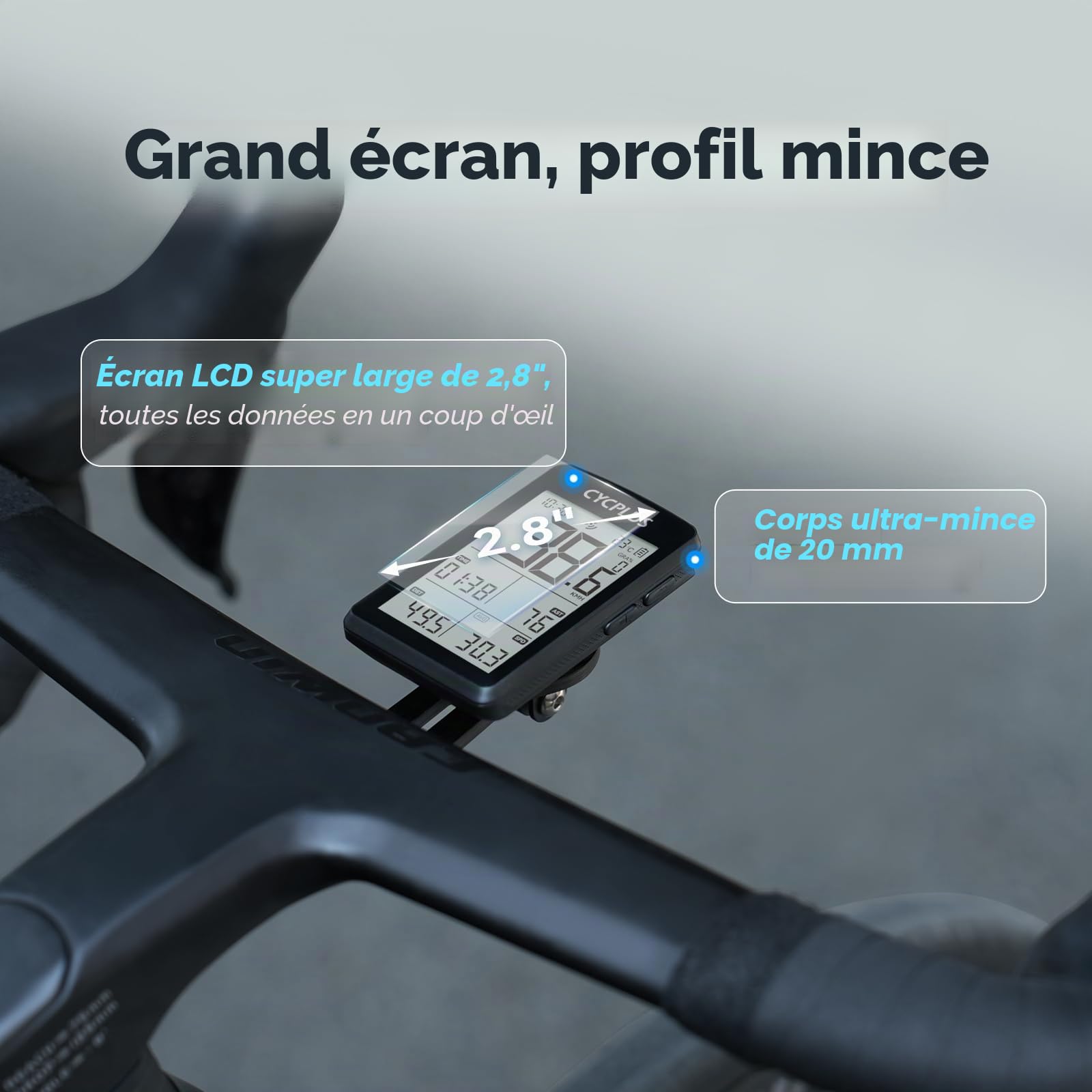 CYCPLUS ANT+ Ordinateur de vélo GPS avec Bluetooth 5.0, écran LCD de 2,8", compteur de vitesse avec plus de 100 heures d'autonomie et rétroéclairage automatique, étanchéité IP67