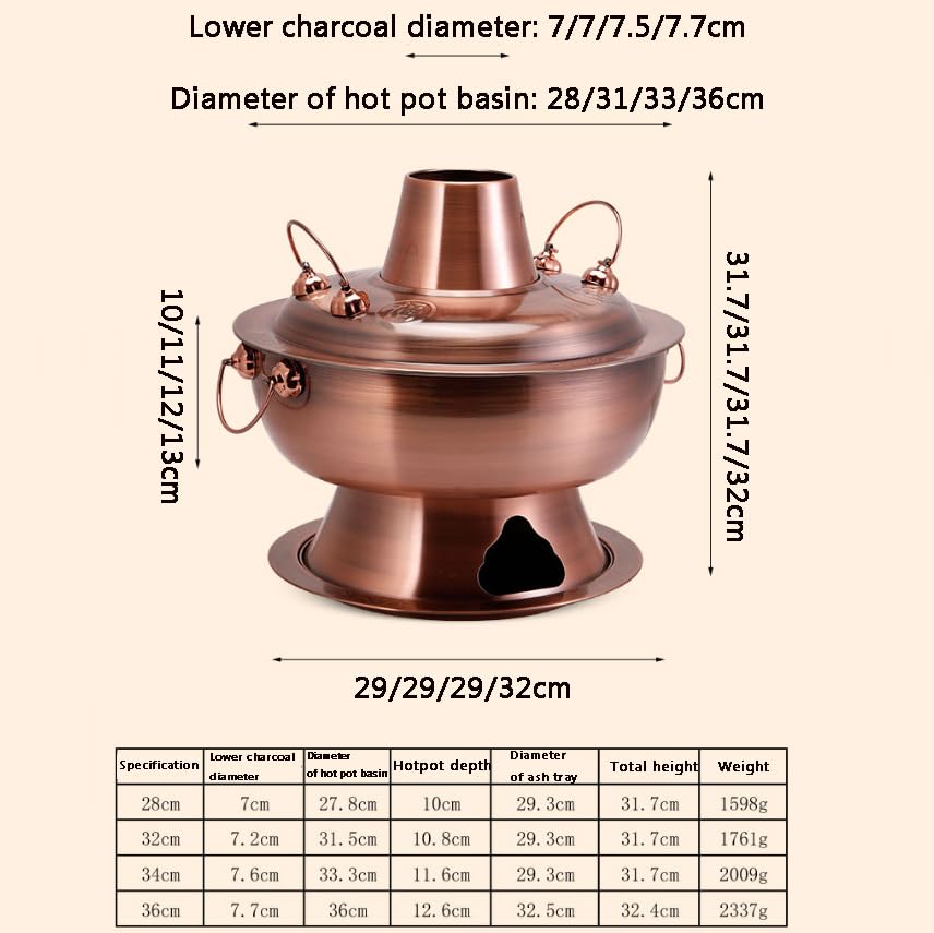 Mongolischer Hot Pot, klarer Suppen-Hotpot und chinesischer Holzkohle-Heiztopf sind geeignet mit Schornstein, mit Undichter Löffel und Löffel,Messing,36CM