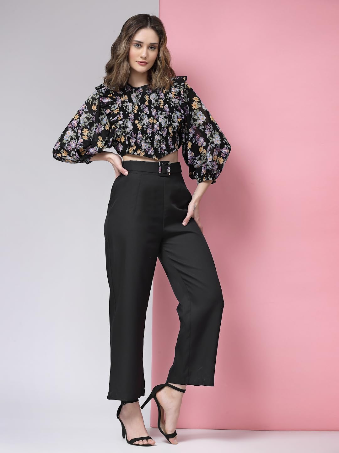 KASSUALLY Co ord set for women Multi Floral Ruffle Top Straight Pant Cord Set 2